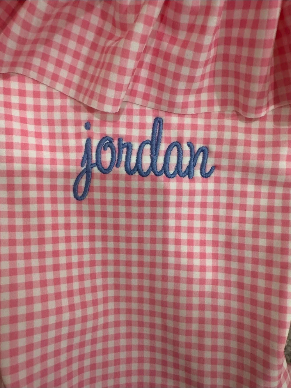 Cecil and Lou Personalized Pink Gingham One-Piece Swimsuit with Ruffle Trim